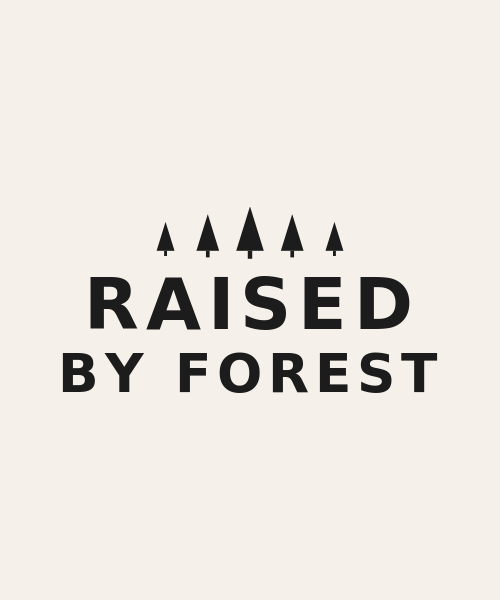 Raised By Forest Nordic outdoor t-shirt design with a row of pines